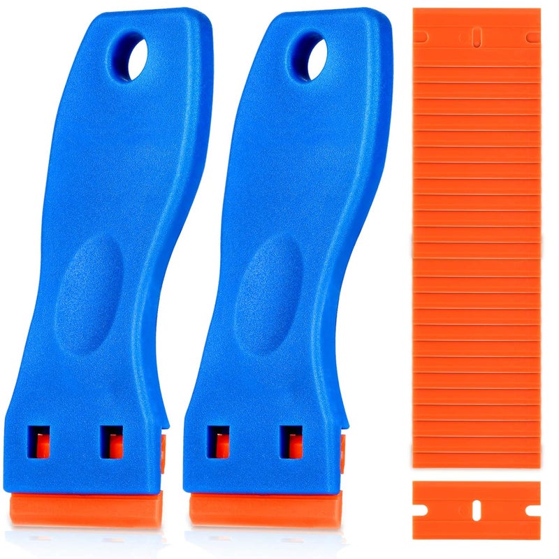 KUSUFEFI Plastic Razor Blade Scraper, 2PCS Scraper Tool with 60PCS Plastic Blades, Cleaning Scraper Remover for Stickers, Decals, Adhesive, Labels, Paint, Glass, Car, Window, Caulk, No Scratches - Image 1